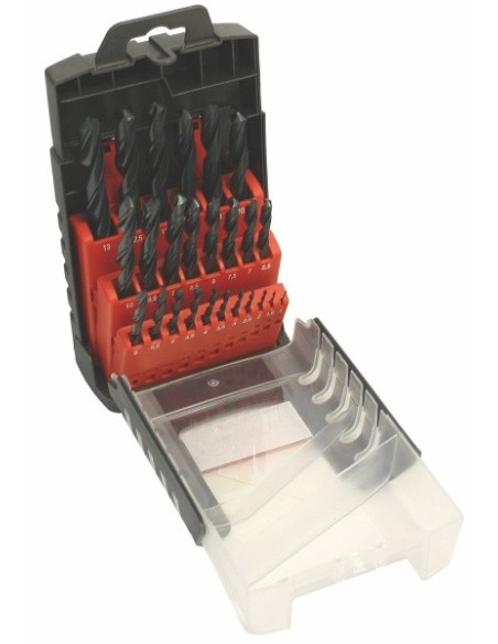 Set of drill bits, 25 pcs, 1.00-13.00x0.5 mm ČSN 221121RNHSS passivated, plastic