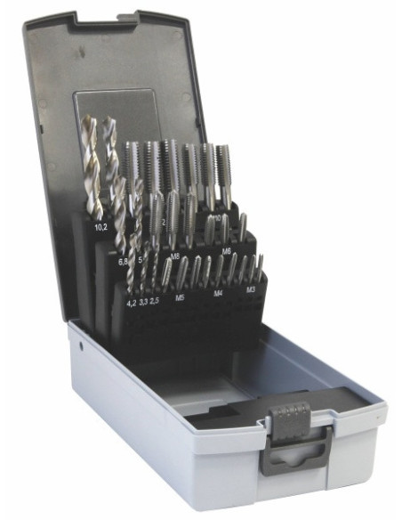Set of drill bits CZ002 and taps ČSN223010 M3-M12, 28 pcs