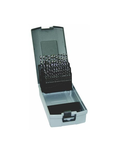 Set of drill bits, 51 pcs, 1.00-6.00x0.1 mm DIN338RNHSS polished, plastic