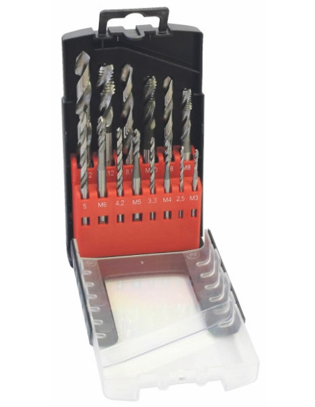 Set of drill and tap bits, 14 pcs, M3-M12 DIN338RTiHSSCo, PN8/1371(103)a8/1376(106)