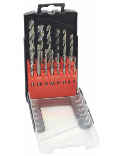 Set of drill and tap bits, 14 pcs, M3-M12 DIN338RTiHSSCo, DIN371(174) and DIN376(184)