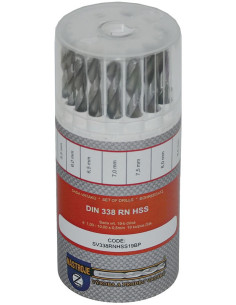 Set of drill bits, 19 pcs, 1.00-10.00x0.5 mm DIN338RTiHSSCo5 polished, round box