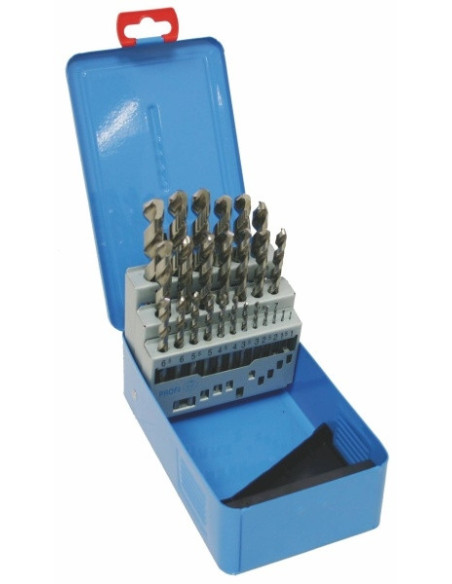 Set of drill bits, 25 pcs, 1.00-13.00x0.5 mm DIN 338RTiHSSCo, polished, metal