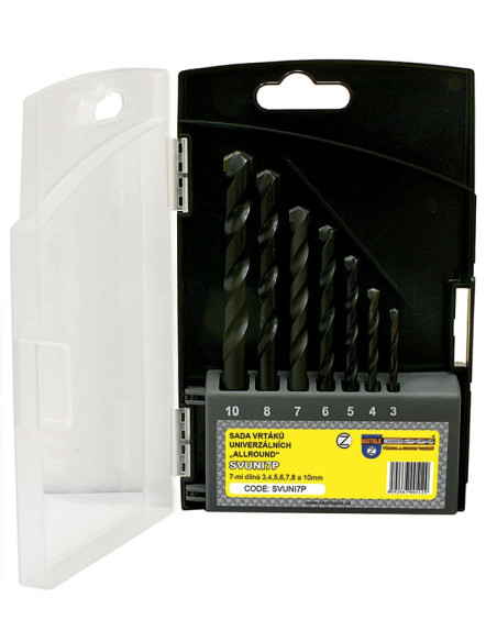 Set of universal Allround drill bits, 7 pcs, 3, 4, 5, 6, 7, 8 and 10 mm
