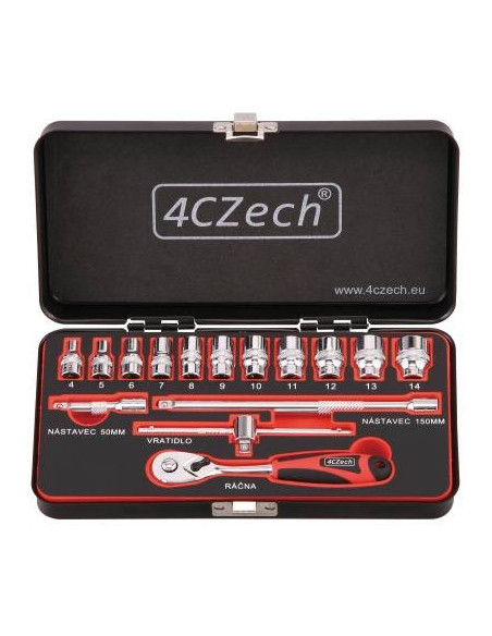 1/4″ 15-piece socket set 4-14 mm + socket wrench, 72 teeth