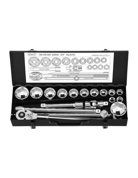 3/4″ 18-piece toolset 19-55 mm + socket wrench, 24 teeth
