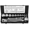 3/4″ 18-piece toolset 19-55 mm + socket wrench, 24 teeth