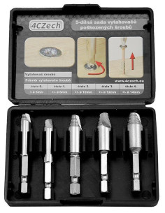 Set of damaged screw extractors HSS, 5 pcs, no. 0, 1, 2, 3, 4