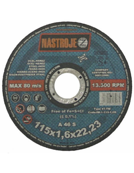 Cutting disk 115x1.6x22 for steel and stainless steel 50 pcs per pack