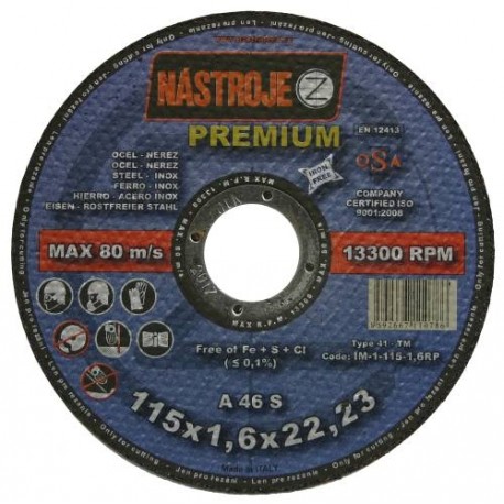 Cutting disk 115x1.6x22 for steel and stainless steel 50 pcs per pack PREMIUM