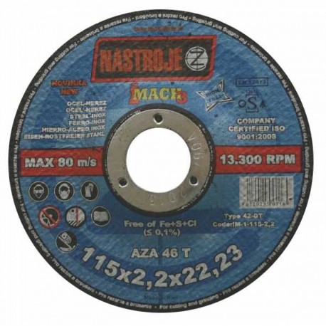 Cutting and grinding disk 115x2.2x22 for steel and stainless steel 25 pcs per pack AZA46T