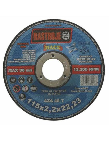 Cutting and grinding disk 115x2.2x22 for steel and stainless steel 25 pcs per pack AZA46T