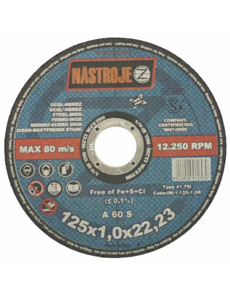 Cutting disk 125x1.0x22 for steel and stainless steel 50 pcs per pack