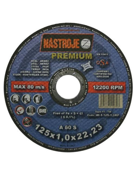 Cutting disk 125x1.0x22 for steel and stainless steel 50 pcs per pack PREMIUM