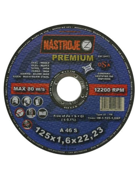 Cutting disk 125x1.6x22 for steel and stainless steel 50 pcs per pack PREMIUM