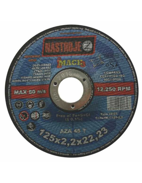 Cutting and gridning disk 125x2.2x22 for steel and stainless steel 25 pcs per pack AZA46T