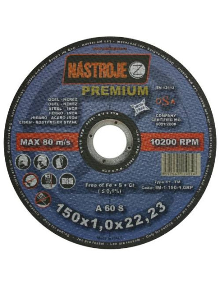 Cutting disk 150x1.0x22 for steel and stainless steel 100 pcs per pack PREMIUM