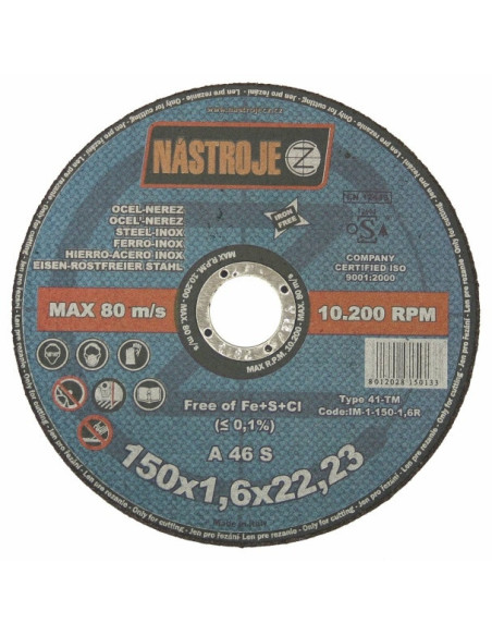 Cutting disk 150x1.6x22 for steel and stainless steel 100 pcs per pack