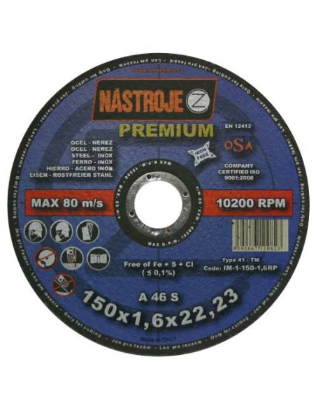 Cutting disk 150x1.6x22 for steel and stainless steel 100 pcs per pack PREMIUM