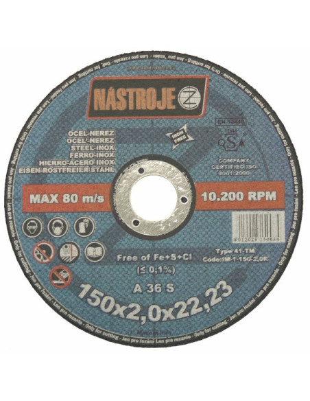 Cutting disk 150x2.0x22 for steel and stainless steel 50 pcs per pack