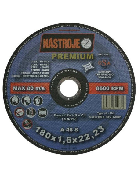 Cutting disk 180x1.6x22 for steel and stainless steel 100 pcs per pack PREMIUM
