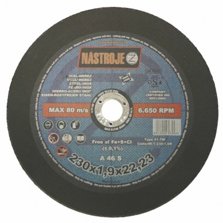 Cutting disk 230x1.9x22 for steel and stainless steel 50 pcs per pack