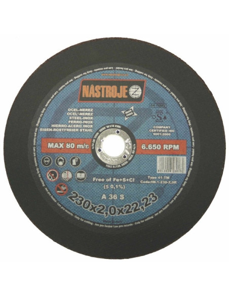 Cutting disk 230x2.0x22 for steel and stainless steel 50 pcs per pack