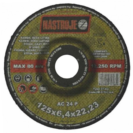 Grinder disk 125x6.4x22 for stone and cast iron C24P 25 pcs per package