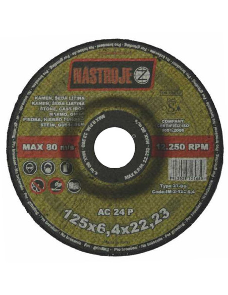 Grinder disk 125x6.4x22 for stone and cast iron C24P 25 pcs per package