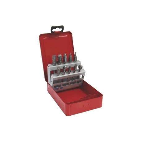 Set of TC power-carwing bits, 10 pcs A10,A12,C10,C12,G10,G12,F10,12,M12,D12 in a metal box