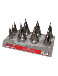 Display holder for stepped drill bits HSS 9 pcs (3× no1, 2× no2, 2× no5, 2× no9)